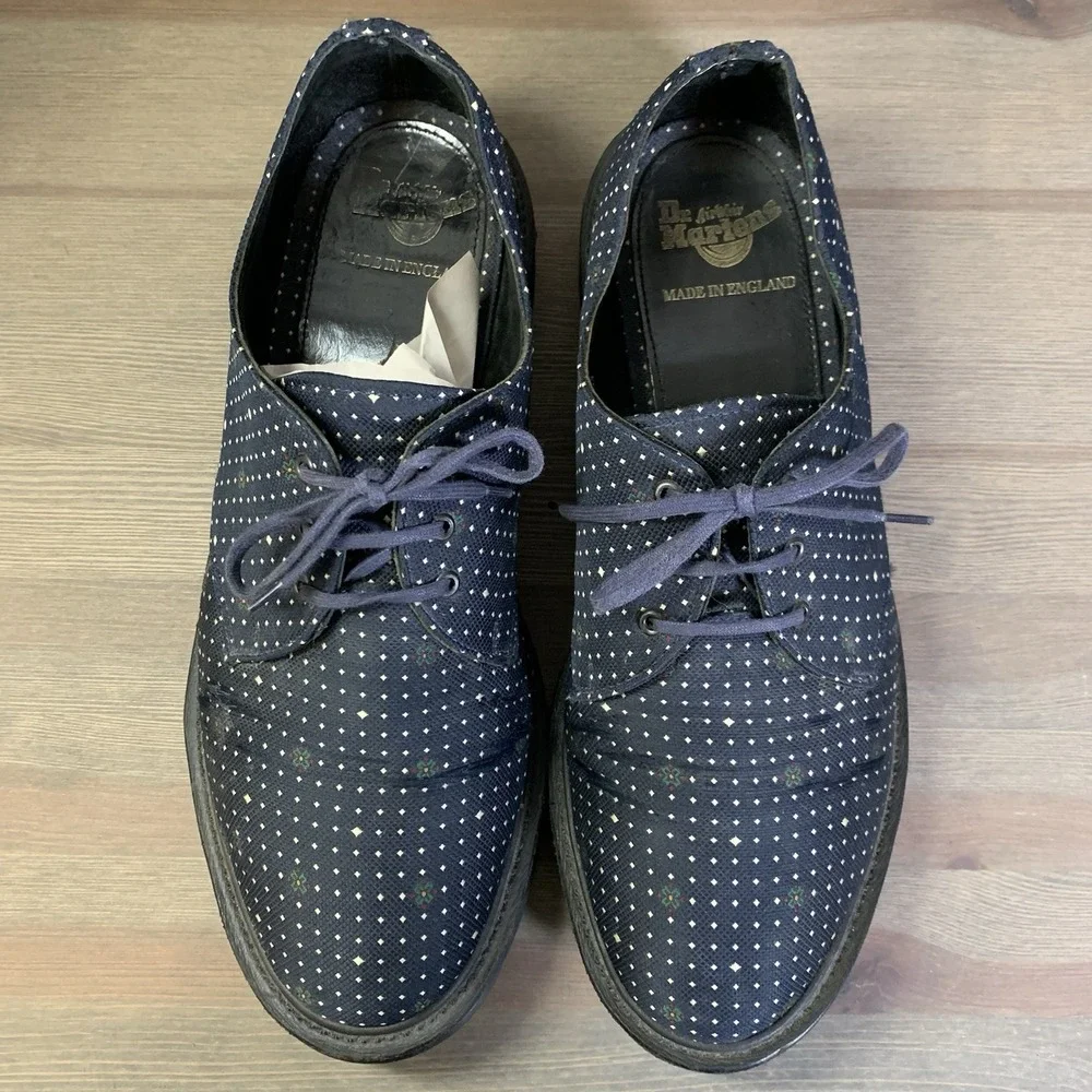 Dr. Martens 1461 Shoes Adult 9‎ US Navy Blue Polka Dot Made In England 14973410